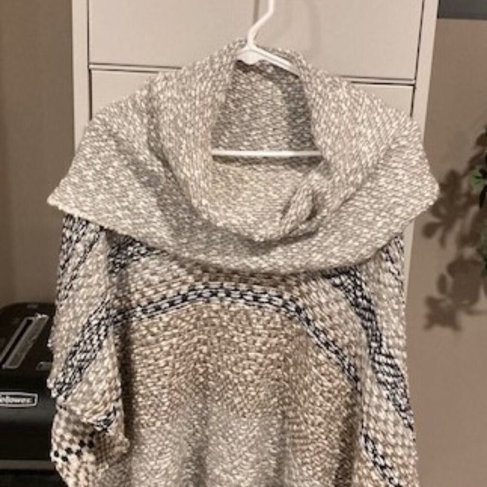 Love Stitch Cowlneck Sweater Poncho - One Size Greys & Black